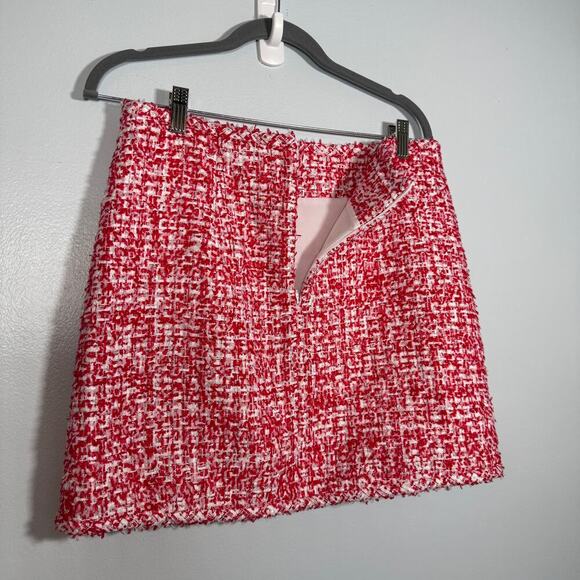 Sandro Paris Red White Tweed Mini Skirt FR 42 US 10 Bouclé Holiday Workwear - Picture 4 of 11